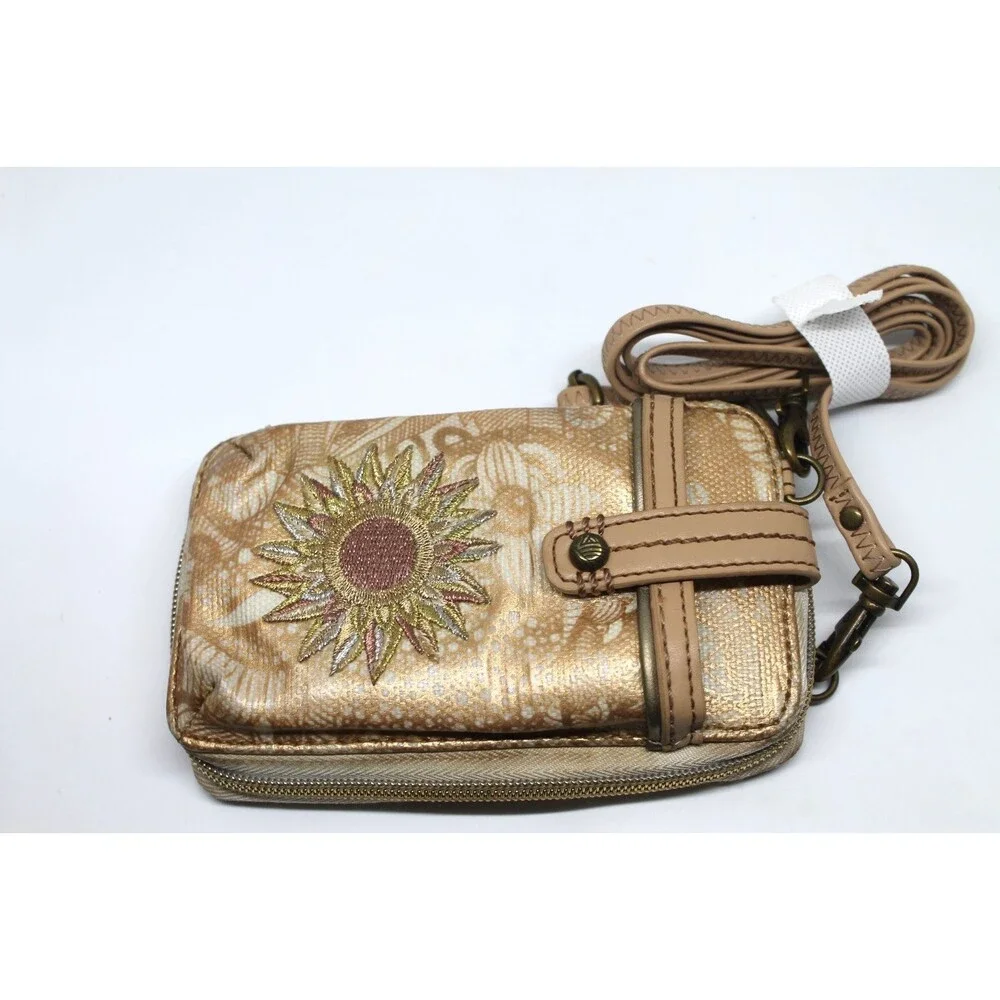 Sakroots Wallet/wristlet/cell phone purse w/Crossbody Strap Gold Celestial Sun